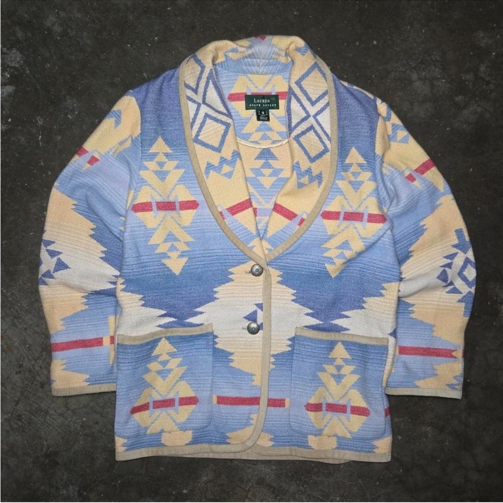 Vintage 90’s Lauren Ralph Lauren Native Rug Blanket Jacket Southwestern SZ: M